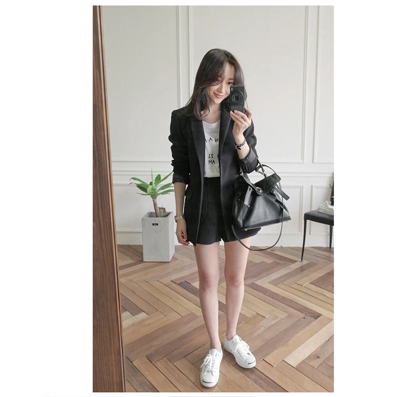 2019 осенний Новый маленький костюм женский сплошной цвет однобортный с длинными