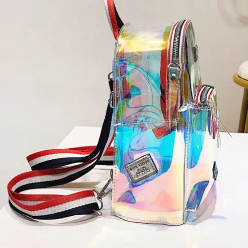 

Women's mini school Backpacks Clear Transparent Barrel Backpack Jelly Bags Laser Rucksack Shoulder bag