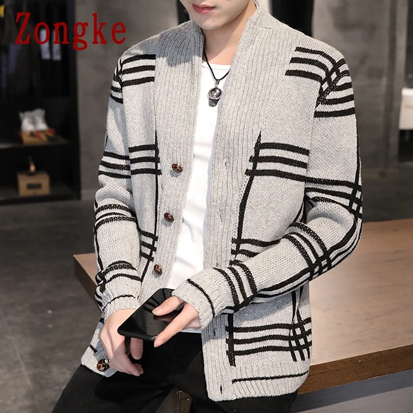 

Zongke Striped Cardigan Mens Clothing Knitted Sweater Men Cardigan Mens Sweaters Winter Clothes Cardigans M-2XL 2022