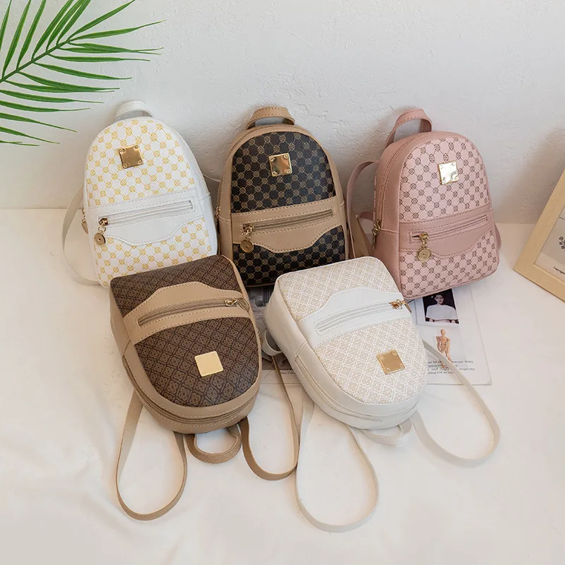 

PU women's backpack temperament simple printing stitching plaid