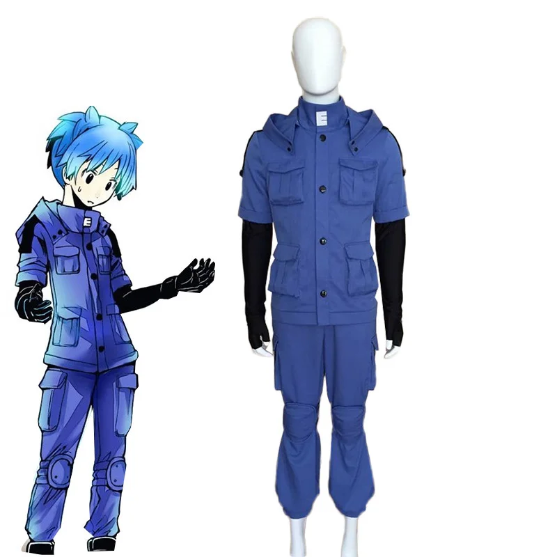 

Japanese Anime Assassination Classroom Shiota Nagisa Cosplay Costume Men Blue Battle Suit Halloween Carnival Uniform Custom Made