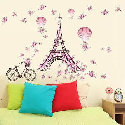 Романтическая башня Парижа розовая виниловая наклейка сделай сам декор для