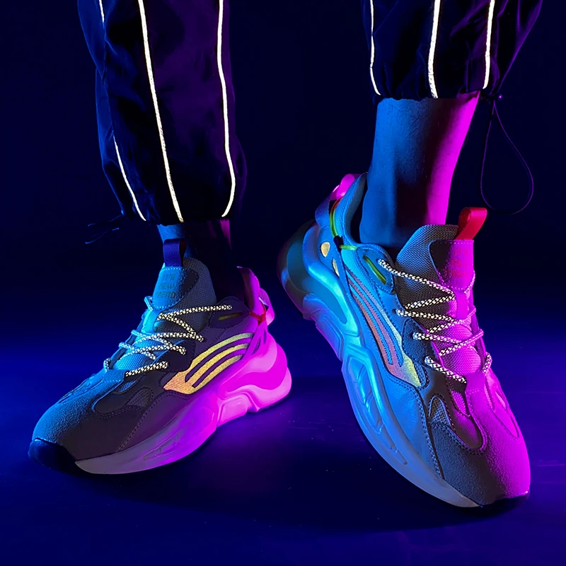 

Sports Men Running Shoes Fashion Breathable Old Chunky Sneakers Male Trainers Shoes Thick Bottom Luminous Soft Hombre Footwear