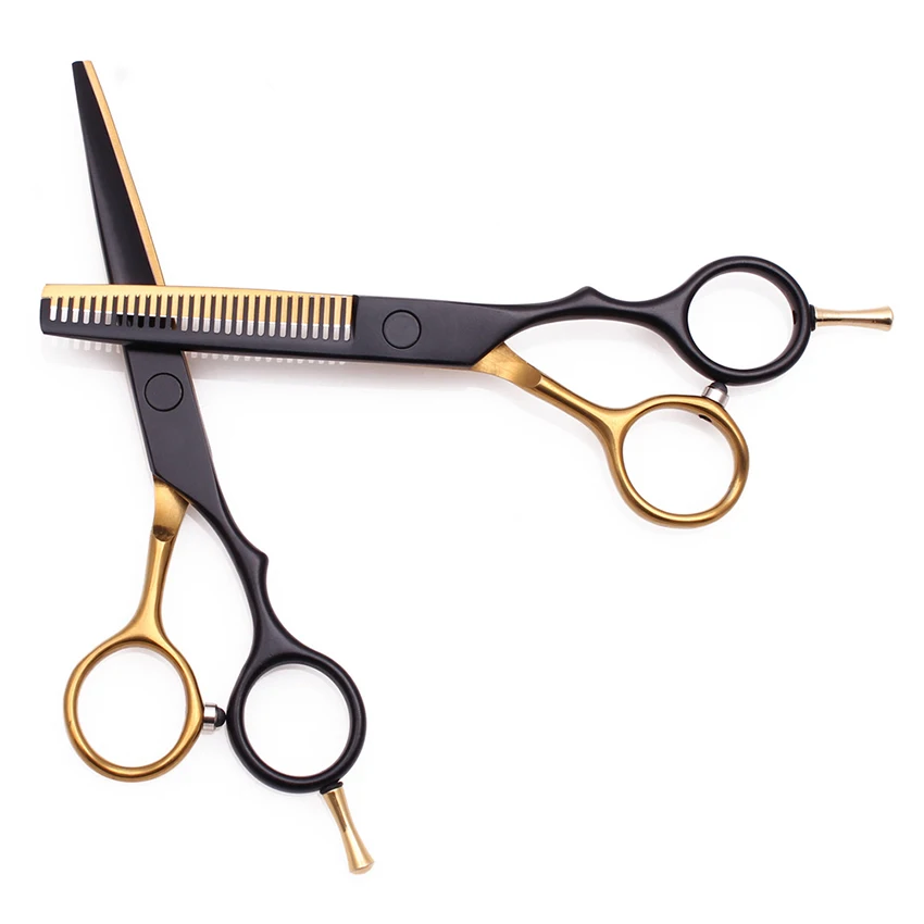 

Stainless Steel Hair Cutting Scissors Thinning Shears 5.5 Inch Professional Barber Haircut Scissors Family Use, Black Gold