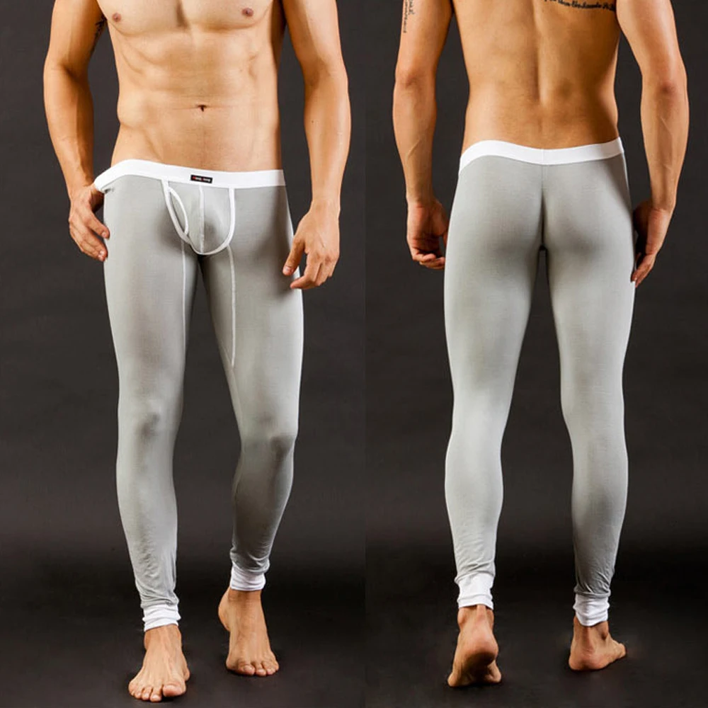 Sexy Long Johns Men's Legging Pants Bulge Pouch Long Underpants Man Thermal Underwear Keep Warm Breathable Trousers Sleepwear