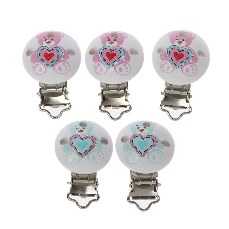 

5pcs Wooden Baby Pacifier Clip Ecofriendly Crafts Soother Holder Dummy Clips Adapters Attachments