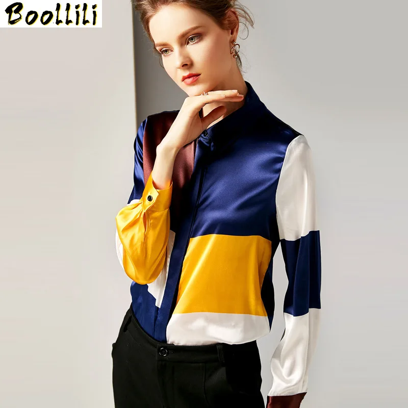 Women's Shirt Spring Autumn Silk Blouse 2020 Patchwork Shirts Womens Tops and Blouses Vintage Korean Blouse Camisas Mujer