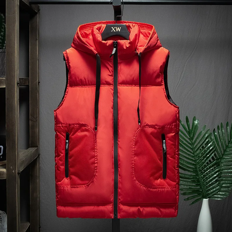 Жилет мужской с капюшоном теплая Модная безрукавка ветровка 4XL Осень зима