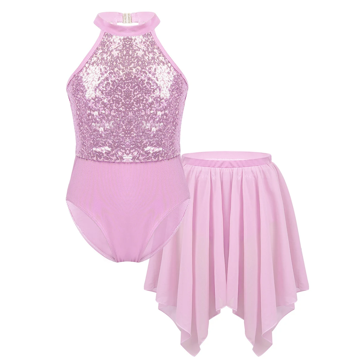 Pink MSemis/детская одежда для балета и танцев для девочек короткий топ с блестками, гимнастический купальник, шифоновая юбка для танцев - Цвет: Pink
