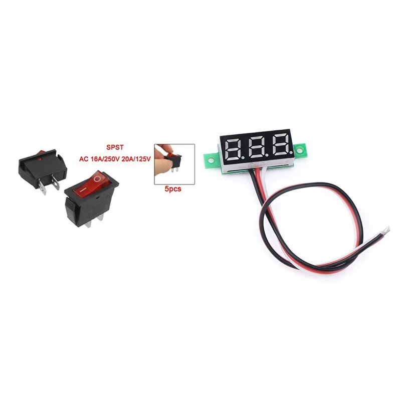 

5 шт. 2 Pin SPST красный неоновый светильник на включения/выключения кулисный переключатель переменного тока 16A/250V 20A/125V & 1 шт. красный светодиодн...