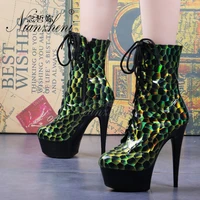 6 inches fish scale pattern high heels stripper heels models party sexy stage show pole dance shoes platform novelty glitter new