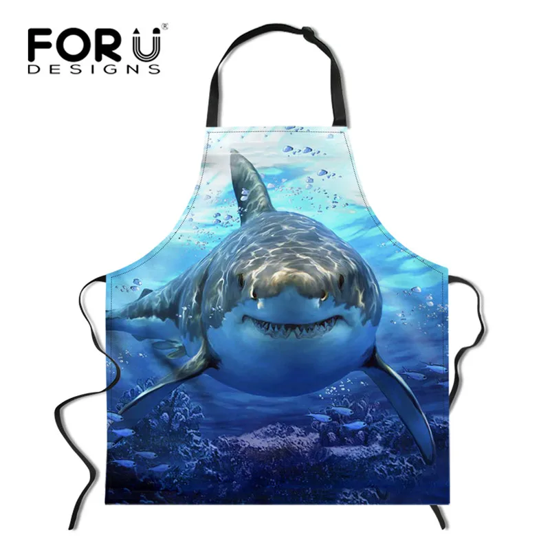 Z4916R FORUDESIGNS Shark печать Регулируемый поварский фартук маслостойкий ужин вечерние выпечки Delantal для леди маникюр фартуки - Цвет: Z4916R