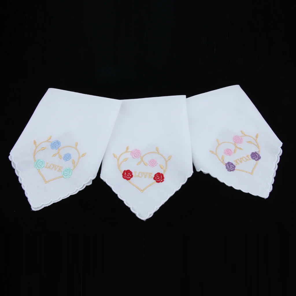

Ladies white handker chief Womens Cotton Handkerchief Floral Embroidered with Heart 3 Pack – Assorted