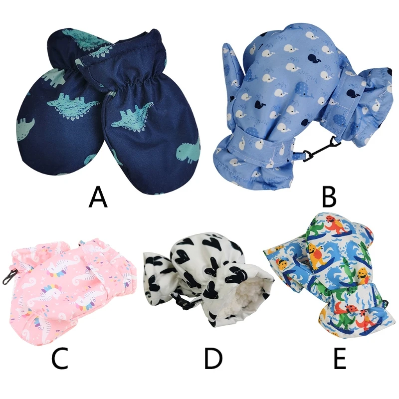 

Toddler Kids Winter Waterproof Snow Ski Gloves Colorful Cartoon Dinosaur Thermal Warm Plush Lined Snowboard Mittens