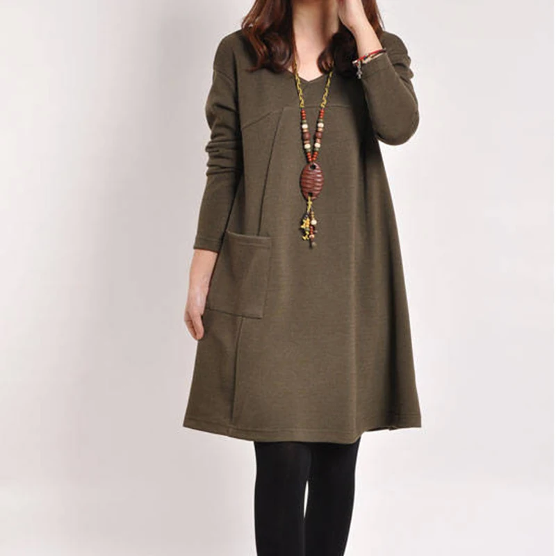 

New Fashion Women Dress Spring Autumn Female Long Sleeve O-Neck Dresses Vintage Knee-Length Dress Womens Clothing