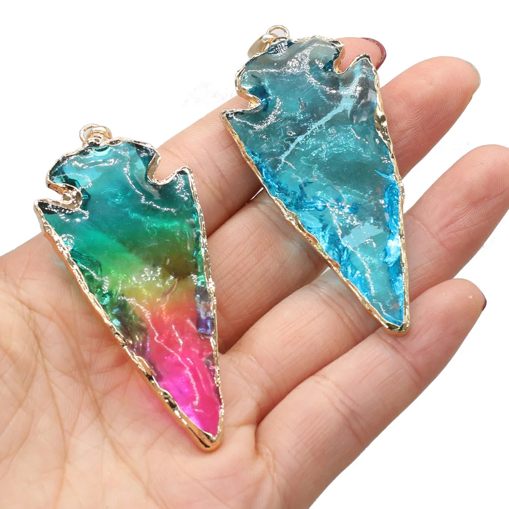 

Natural Multicolor Crystal Triangle Pendant Handmade Crafts DIY Necklace Jewelry Accessories Gift Making 28x54mm