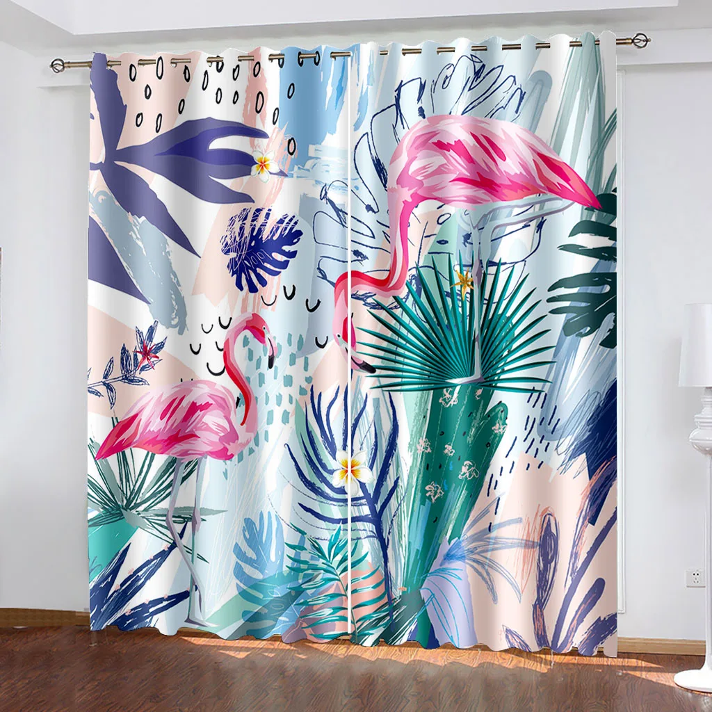 

Beautiful Flamingo Pattern 3D Printed Blackout Curtain Kit, Suitable for Family Scenes In The Living Room and Bedroom
