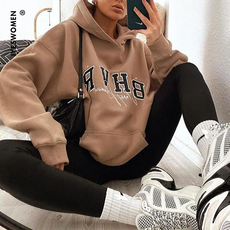 

Женский свитшот с капюшоном и надписью, с длинным рукавом