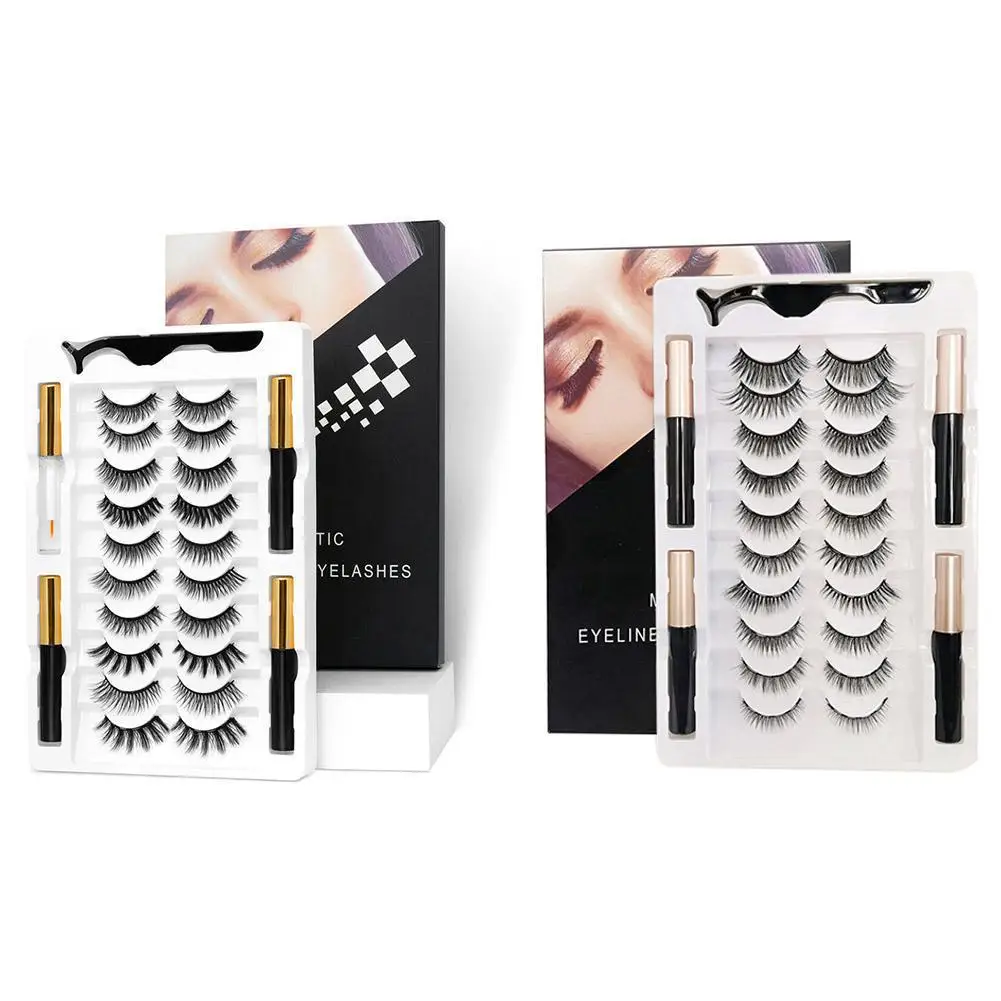 

10pairs Makeup Magnetic Lashes Natural 3D Mink False Eyeliner Liquid Eyelashes Extension Magnet Dounle P1O1