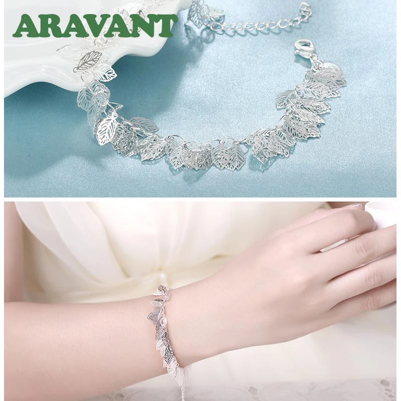 925 серебро мульти Листья Браслет цепочка для женщин модные ювелирные изделия