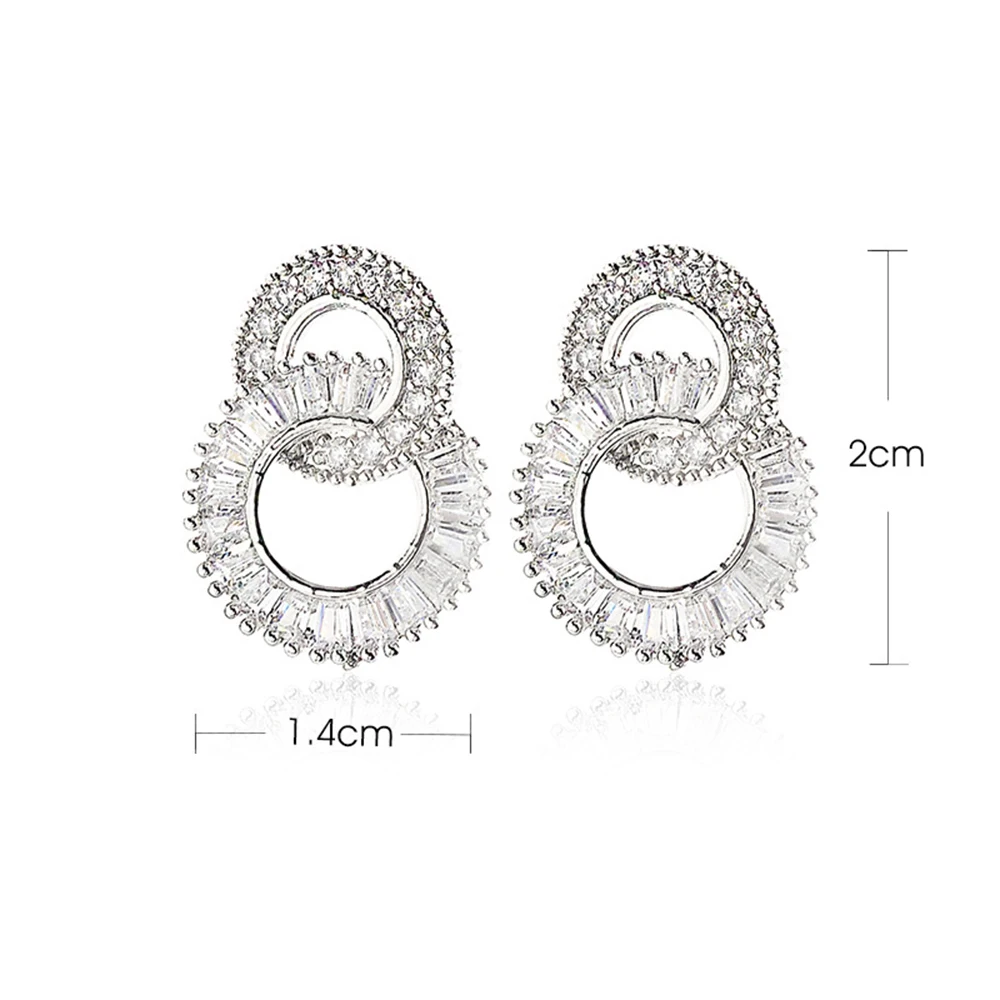 Женские серьги гвоздики с цирконом круглые серебристого цвета камнями Модная