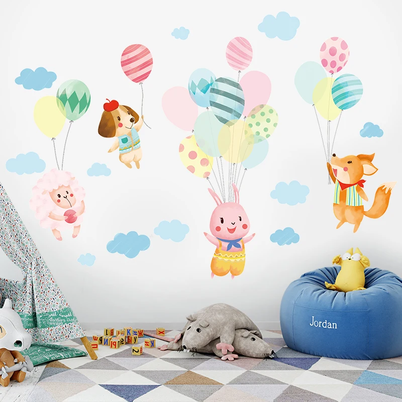 Мультфильм кролик собака Красочные воздушные шары стикер на стену милые