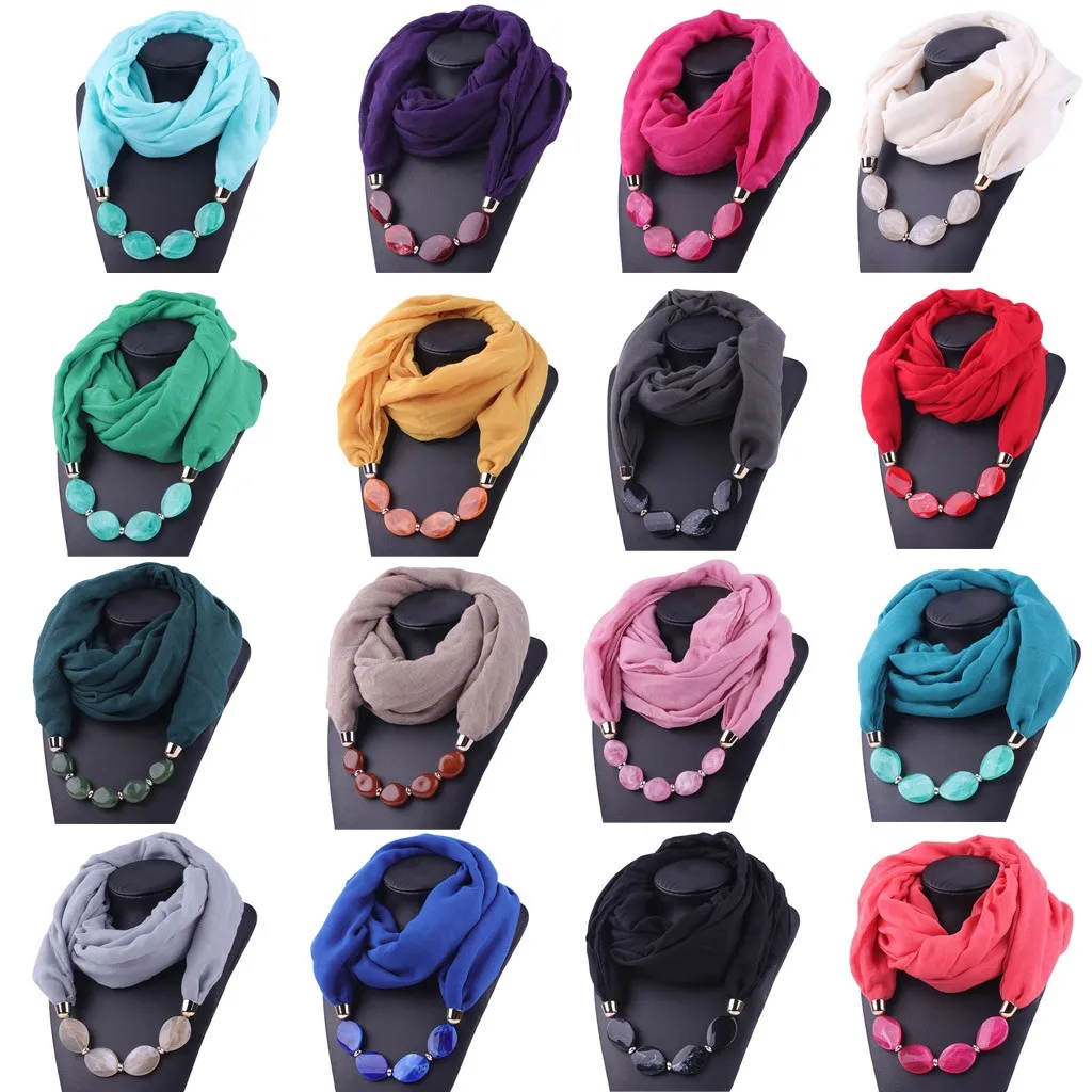 Women Fashion Solid Color Necklace Pendant Scarf Ethnic Style Soft Necklace Scarf Femme Accessories New Arrival#P15