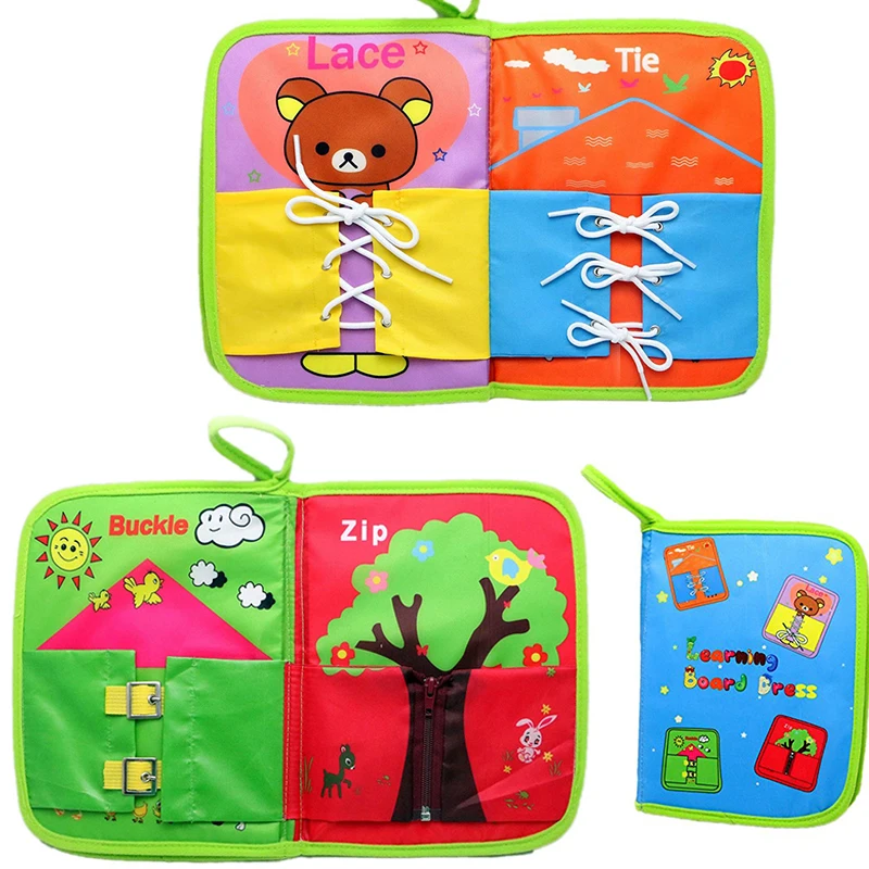 

8 Pages Montessori Dress Boards Quiet Book Early Learning Basic Life Skills Toys - Zip Snap Button Buckle Lace & Tie