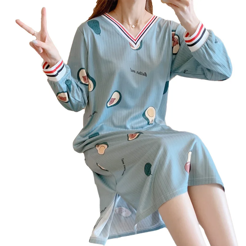 2021Spring and Autumn Women's Nightdress V-neck Long-sleeved Home Service Sexy Nightwear Sleepwear Women Sleep Tops Night Gown
