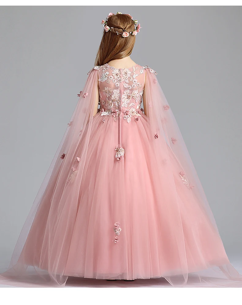 Вечернее платье с аппликацией из бисера длинное розовое Тюлевое цветочной для