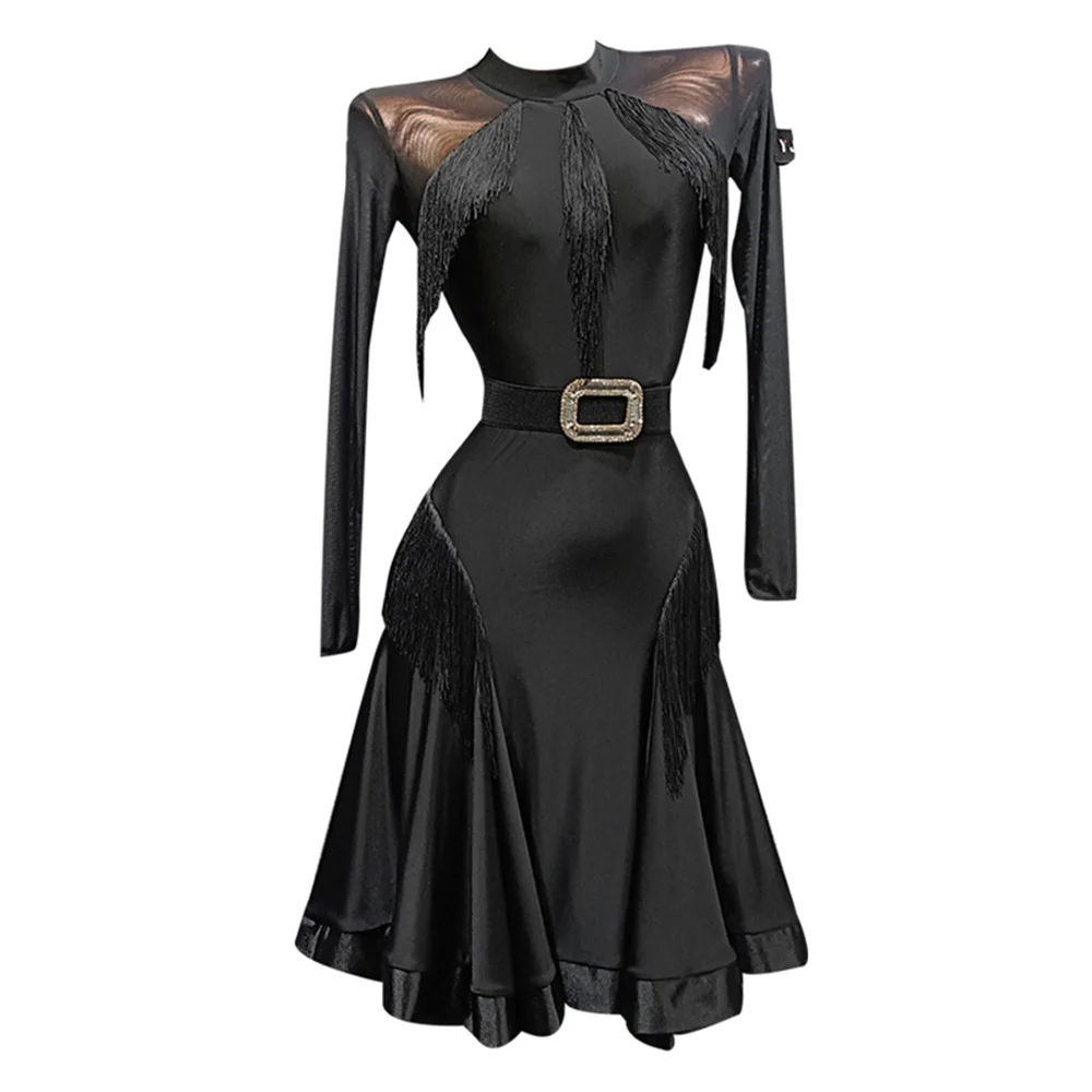 Платье для латиноамериканских танцев черное сексуальное женское платье с