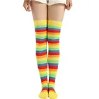 Женские радужные чулки, носки в полоску, длинные хлопковые носки, большие размеры, длинные гольфы, женские носки
