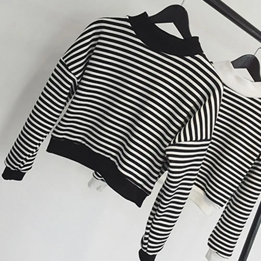 Yiwa Women Sweatshirt Navy Style Striped Loose Casual Round Neck Long-Sleeved Slim fit adult Ladies Tops Plus Size | Женская одежда