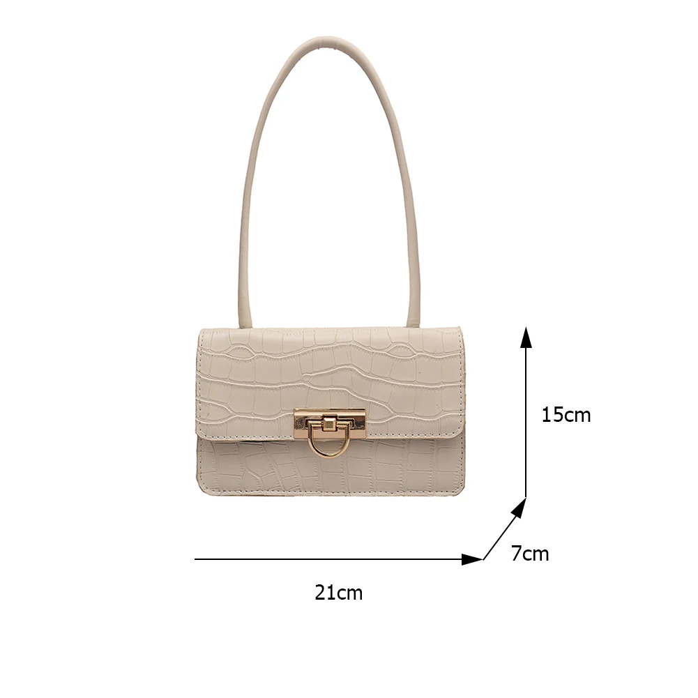 

Vintage Women Pure Color Shoulder Bags Alligator Pattern PU Leather Underarm Bag Casual Ladies Top-handle Handbags Small Purses