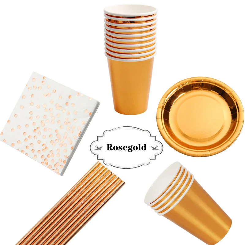 Розовое золото бумажную салфетку чашка тарелка детское торжественное дня