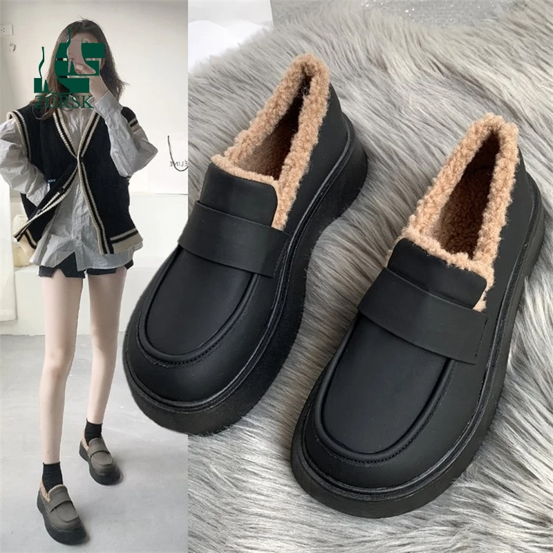

British Small Leather Shoes Women's Autumn And Winter Cotton Shoes 2021 New Japanese Retro Pedal Thick Bottom And Velvet Loafers