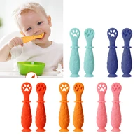 2 pcs training baby silicone spoon infant safety feeding chewing silicone cat paw spoons teether newborn tableware free shipping