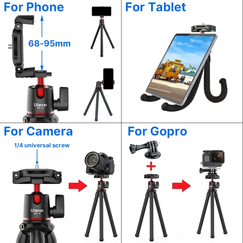 Гибкий мини-штатив Осьминог Ulanzi MT-11 штатив для смартфонов iPhone DSLR SLR-камер Gopro