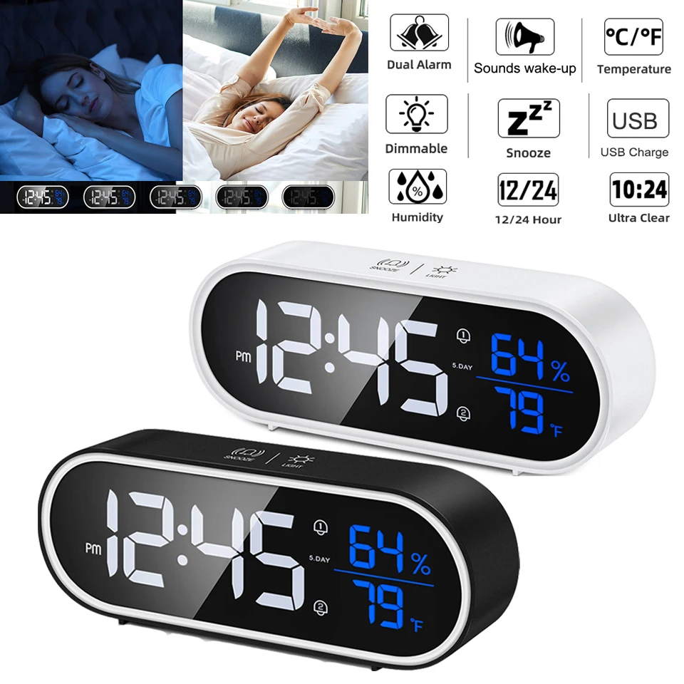 Светодиодный зеркальный будильник часы Сенсорный экран цифровые звуки