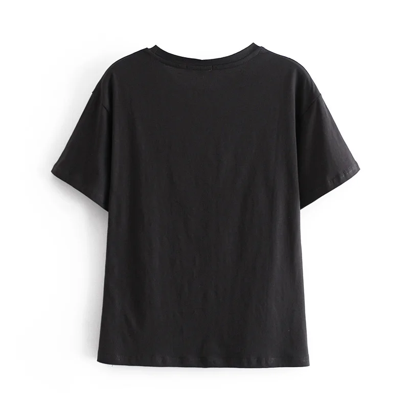 

Spring summer women tee cartoon casual black loose short sleeve Tshirt streetwear top ladies