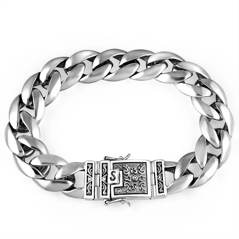 

New Exquisite Silver Men Bracelet Glossy Domineering Chinese Style Retro Creative Simple Couple Jewelry Accessory The Trial
