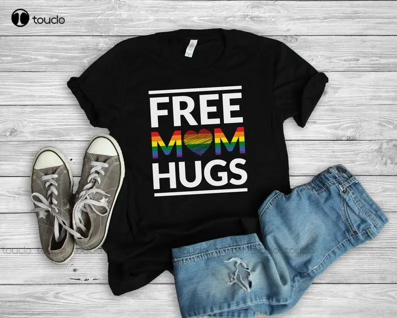 

Free Mom Hugs Lgbt Mom Lgbt Awareness Pride Awareness T-Shirt Cool Gay Lesbian Trans Awareness Gift New Tops Band T Shirts