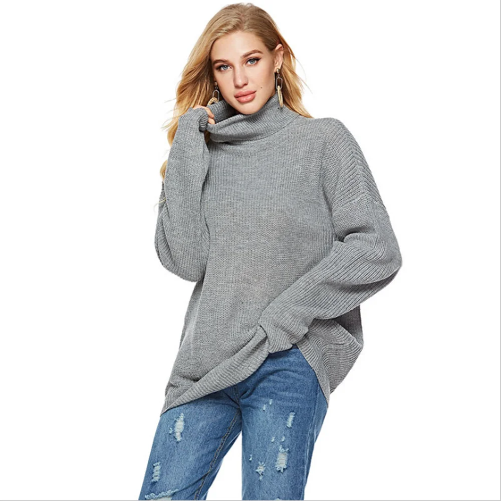 

2019 Autumn Korean casual sweater high collar splice color sweater knitted sweater