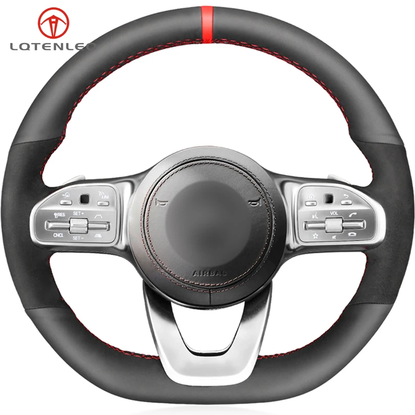 

LQTENLEO Black Genuine Leather Suede Steering Wheel Cover For Mercedes-Benz A-Class W177 C-Class W205 E-Class W213 S-Class W222