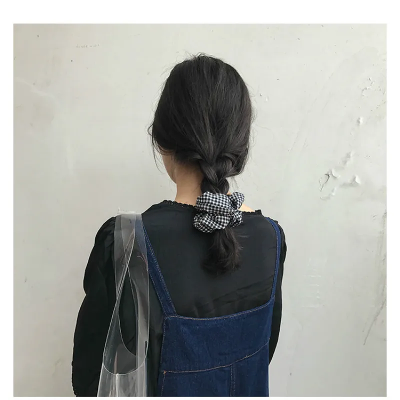 Клетчатая льняная заколка для конского хвоста милые резинки волос девочек