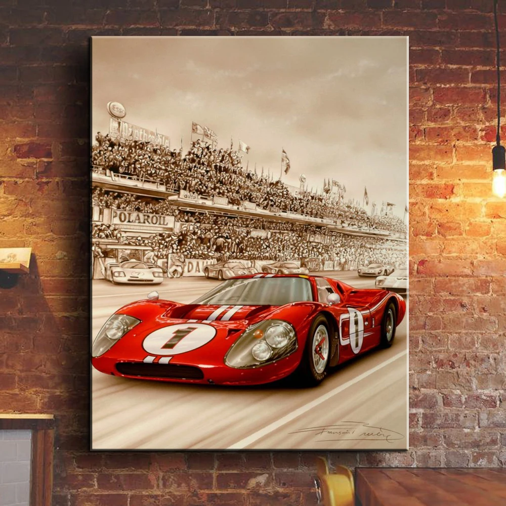Картина на холсте 24-часовой Le Man гоночный автомобиль постер декор принт настенная