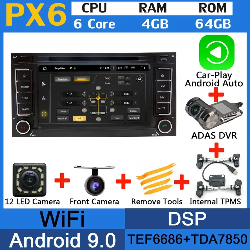 5 USB порт Android 9,0 Восьмиядерный автомобильный dvd-плеер для Volkswagen VW Touareg 2004-2011 T5 Multivan/Транс порт er 2004-2009 Автомагнитола - Цвет: PX6-Adas-Carplay-TMS