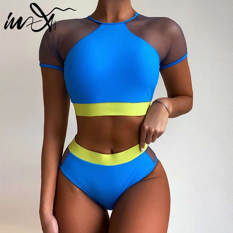 Женский купальник-бикини с высокой талией комплект из 2 предметов в стиле пэчворк