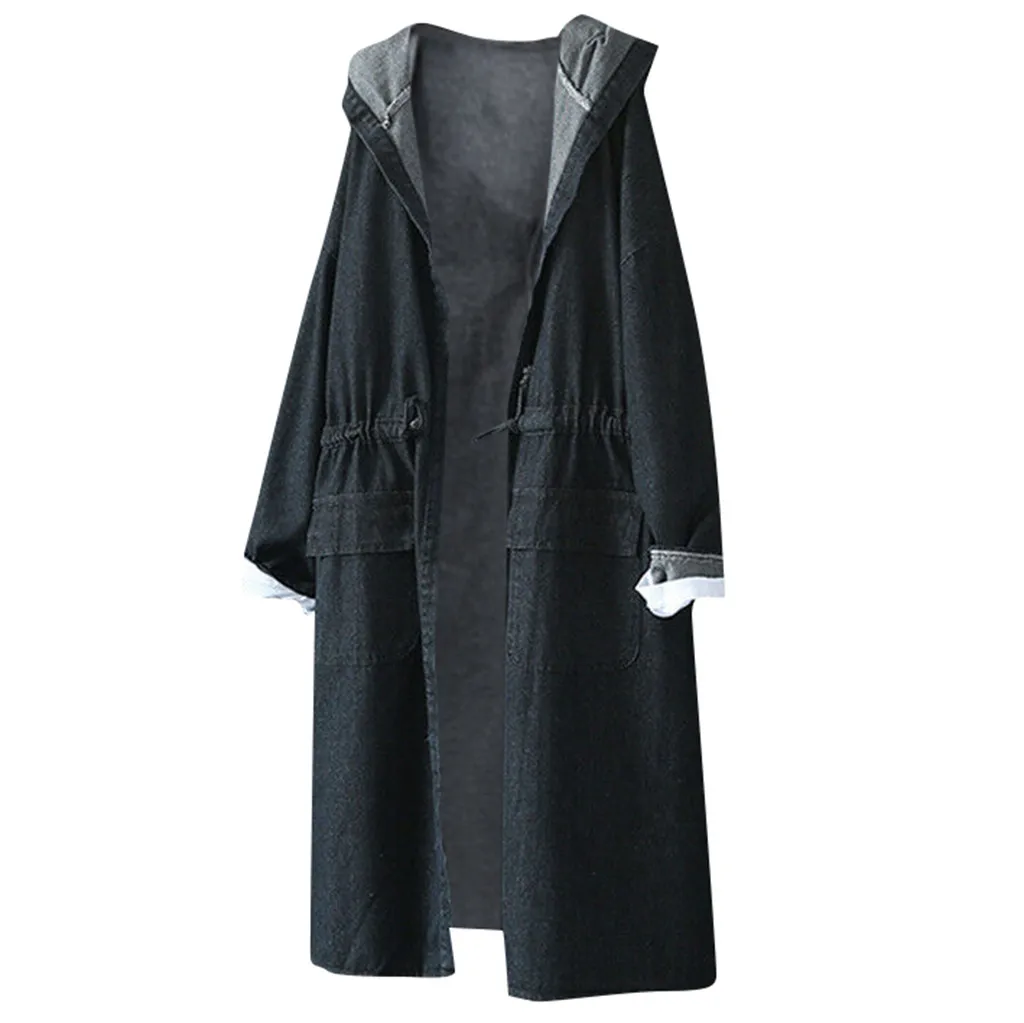 JAYCOSIN одноцветная длинная джинсовая куртка с капюшоном для женщин Свободные