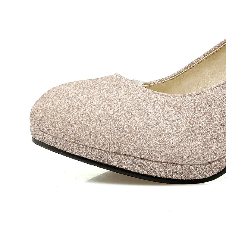 Big Size 11 12 13 14 ladies high heels women shoes woman pumps Waterproof platform with round head and shallow sequins | Обувь